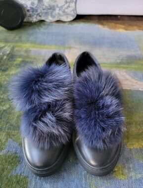 Maimai Navy Blue Fur Sneakers Size 37